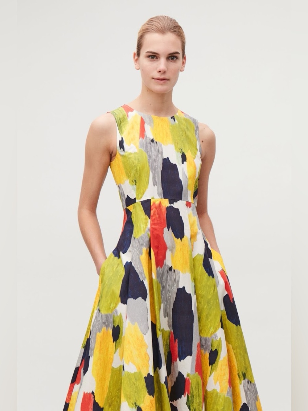COS Sleeveless Cotton Midi Dress Abstract Watercolor Colorful Artsy Size 2